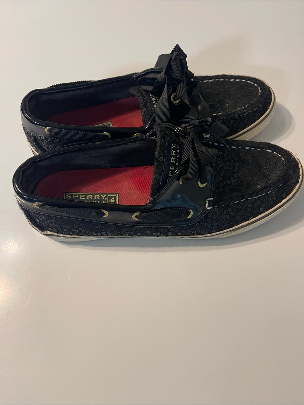 Sperry Top Sider Women’s Black Sequin Boat Shoes 7.5